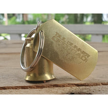 Load image into Gallery viewer, Brass bell made of a .50 cal shell with brass tag that says &quot;Tail Gunner Off-Road&quot;
